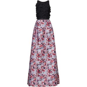 Monique Lhuillier Black Pink Women's Floral Jacquard Gown